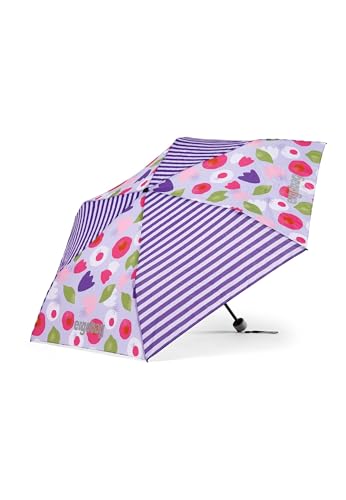 ergobag Regenschirm Kinderschirm für die Schultasche, ultraleicht und klein mit Tasche, Ø90 cm BlütenzauBär - Lila