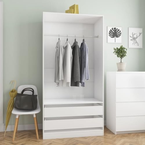 WELLIKEA Kleiderschrank Hochglanz-Weiß 100x50x200 cm Holzwerkstoff