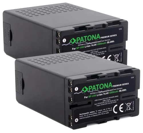 PATONA 2X Premium Akku BP-U60 BP-U65 BP-U68 BP-U100 (6900mAh / 99.4Wh) Black Series- mit D-Tap/USB-C und USB (Powerbank Funktion)