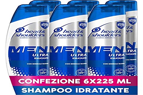 Head & Shoulders Men Ultra Anti-Schuppen-Shampoo, feuchtigkeitsspendend, für Herren, 225 ml, Praktische Größe X6 Packungen, für fettiges Haar, Schuppenschutz