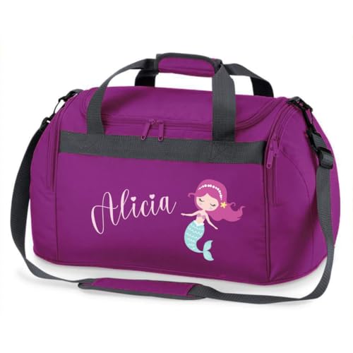 minimutz Sporttasche Schwimmen für Kinder - Personalisierbar mit Name - Schwimmtasche Meerjungfrau Duffle Bag für Mädchen und Jungen (lila)