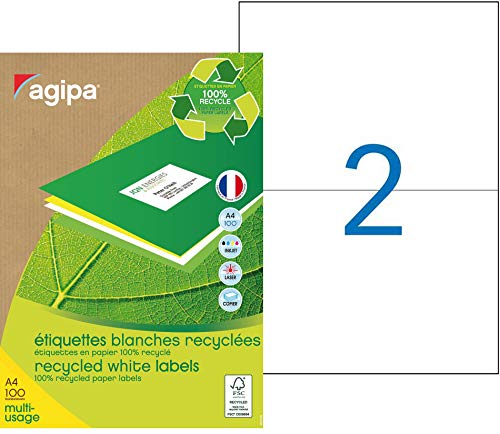 agipa 101194 Recycling Vielzweck-Etiketten, 210 x 148,5 mm, weiß