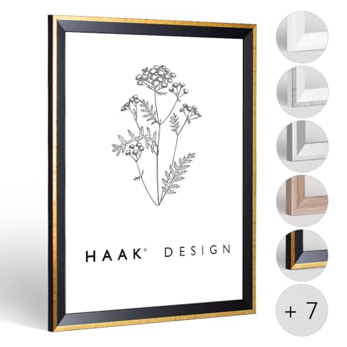 HaakDesign Bilderrahmen schmal RICO Glanz Edition 80 X 120 cm Schwarz Gold glänzend Rahmen Elegant