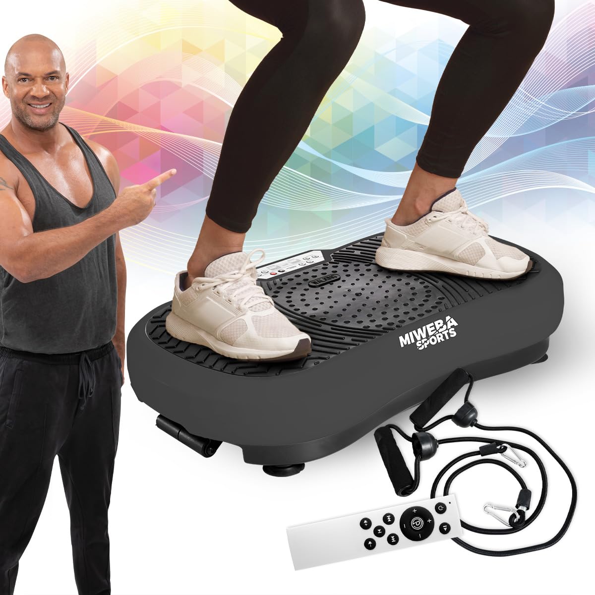 Miweba Sports Fitness 2D Vibrationsplatte MV100 | 3 Jahre Garantie - 250 Watt - 3 multidimensionale Vibrationszonen - Oszillierend - Abnehmen - Fettverbrenner - Fitnessgeräte für Zuhause (Grau)