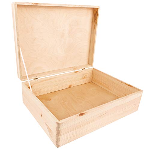 Creative Deco XL Große Holz-Kiste Holzbox mit Deckel Erinnerungsbox | 40 x 30 x 14 cm (+/- 1 cm) | ohne Griffen | Aufbewahrungs-Box Spielzeug-Kiste Unlackiert Kasten | Ideal für Werkzeuge