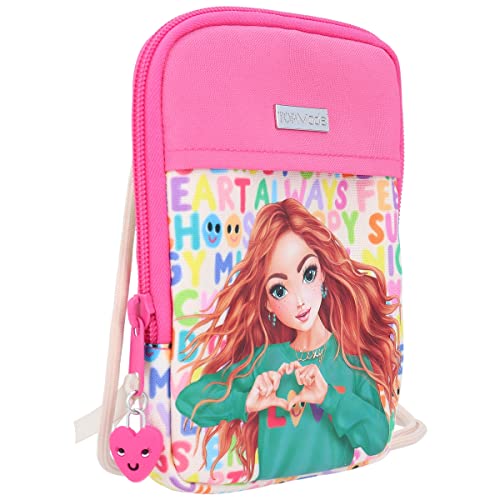 Depesche 11975 TOPModel SelfLove - Mini Bag mit Model-Motiv und buntem Schrift-Design, Tasche in Pink mit längenverstellbarem Tragegurt und Anhänger
