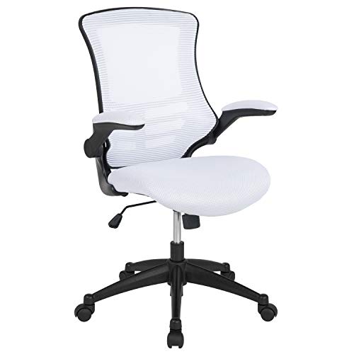 Bürodrehstuhl, mittelhohe Rückenlehne, weißer Netzstoff, ergonomisch, mit hochklappbaren Armlehnen