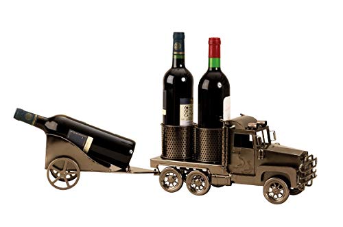 Flaschenhalter Truck mit Anhänger aus Metall für 3 Weinflaschen