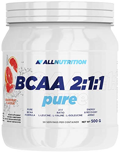 ALLNUTRITION BCAA Max Support Pulver/Kapseln Komplex aus verzweigtkettigen Aminosäuren Glutamin Taurin Leucin Valin Isoleucin Muskelregeneration 500 g Apfel