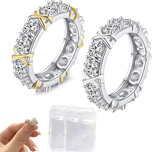 Magnetic Zircon Shaping Cross Full Moissanite Diamond Ring,Moissanite Magnetology Lymphvity Ring 925 Sterling Silver X Criss Cross Ring (9, Silver)