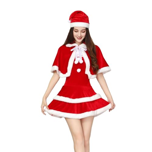 SueaLe 3-teiliges Mrs. Santa Clauses Kostüm Für Damen Weihnachtsanzug Einschließlich Samtkorsetts Kleid Schnürschal Umhang Damen Mrs. Clauses Kostüm 2-teiliges Damen Mrs. Santa Clauses Kostüm