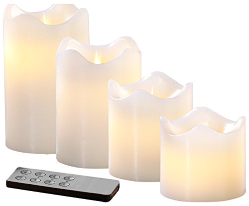 Britesta LED Kerzen: 4 Echtwachskerzen mit beweglicher LED-Flamme, Abgestuft, weiß (LED Kerzen mit Fernbedienung)