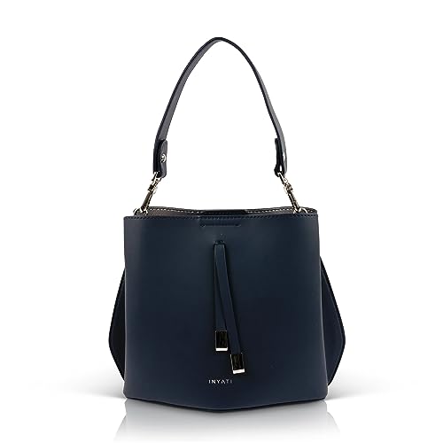 INYATI CLEEO - Schultertasche Handtasche Damen | 100% VEGAN | Hochwertiges PU in verschiedenen Farben | Umhängetasche Crossbody Bag navy