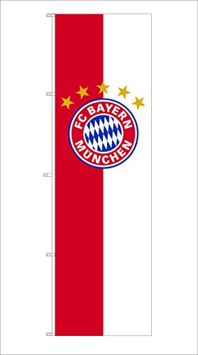 FC Bayern Hissfahne XL Flagge Logo 150 x 400 cm mit 4 Metall-Karabinerhaken für Fahnenmast