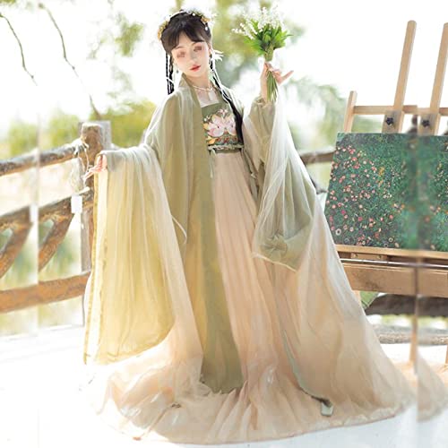 Chinesische traditionelle Hanfu-Kleider für Frauen, Cosplay Han Fu Kostüm Geburtstagsfeier Abendkleid (Color : Green 4.5 Meter Skirt, Size : XL=168-173cm)