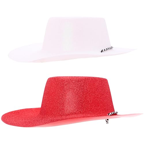 Toyland® Packung mit 6 glitzernden England-Farbthemen-Cowboyhüten – 3 Rot und 3 Weiß – Größe 34 cm (13 Zoll) – Perfekt für Euro, Weltmeisterschaft und Festivals