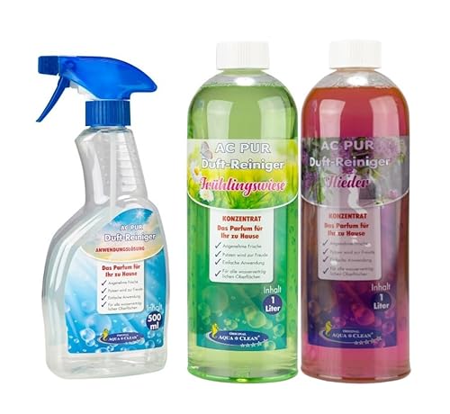 AQUA CLEAN PUR Duft-Reiniger Konzentrat 2x 1l inkl. Sprühflasche (Flieder & Frühlingswiese)