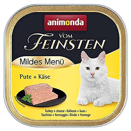 animonda Vom Feinsten Adult Katzenfutter, Nassfutter für ausgewachsene Katzen, mildes Menü, Pute + Käse, 100 g