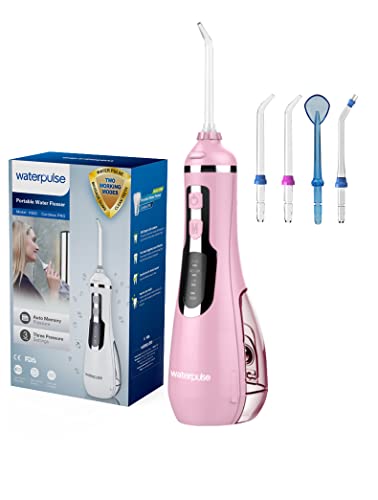 NPO Waterpulse Cordless Water Flosser, Battery Operated & Portable for Travel & Home, V500 (Pink)