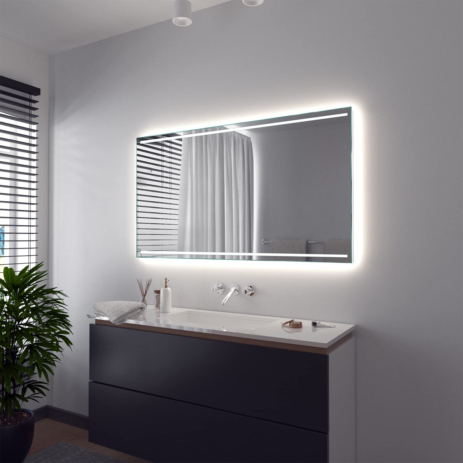 SARAR Wandspiegel mit integriertem LED-Beleuchtung 60x60 cm Made in Germany Casoria Badspiegel Spiegel mit Beleuchtung Badezimmerspiegel nach-auf Maß