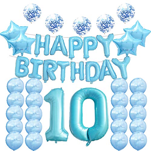 Partyzubehör zum 10. Geburtstag, blau, Zahl 10, Mylar-Ballon, Latex-Ballon, Dekoration, tolles süßes Geschenk zum 10. Geburtstag für Mädchen, Foto-Requisiten