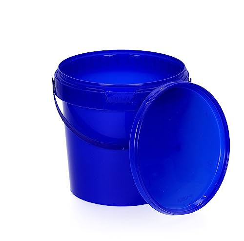 BenBow Eimer mit Deckel 1l blau 20x 1 Liter - lebensmittelecht, stabil, luftdicht, auslaufsicher, geruchsneutral - Aufbewahrungsbehälter aus Kunststoff, mit Henkel - leer