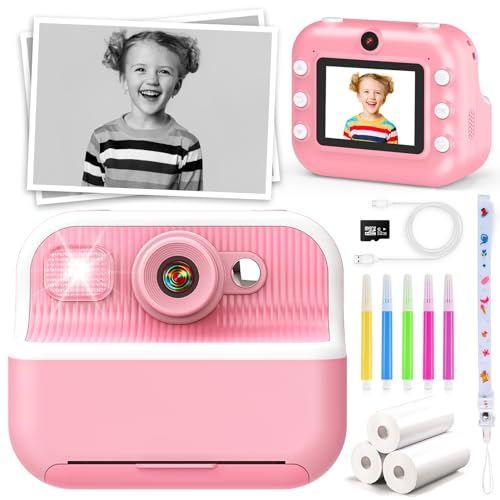 Kinderkamera Sofortdruck, 12MP & 1080P Sofortbildkamera für Kinder mit 32G SD Karte & 3 Druckpapier, Weihnachten Geburtstag Geschenke für Mädchen Junge Alter 3-12