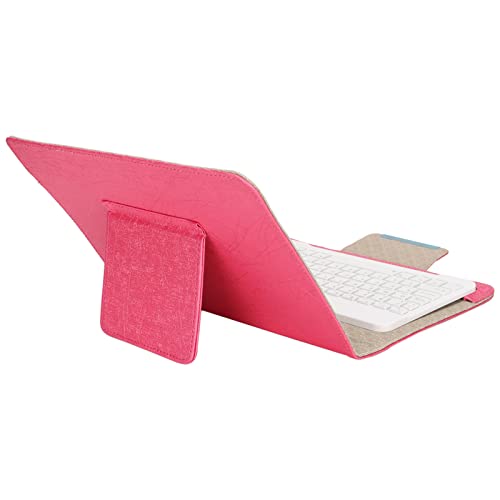 Heayzoki -Bluetooth-Tastatur, 10 Zoll Kabellose Tablet-Tastatur mit Tastaturhülle Tragbare Bt-wasserdichte Weiße Tastatur mit Rosafarbener Lederhüllenhalterung für Laptop