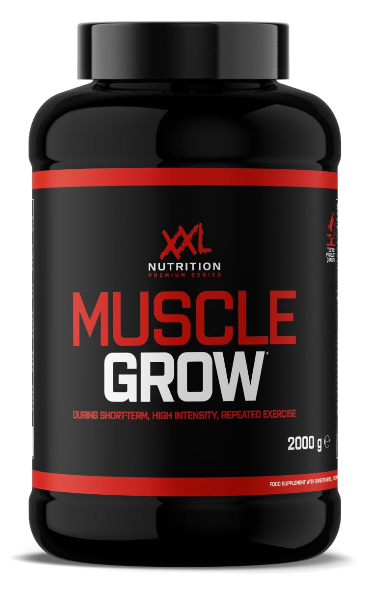 XXL Nutrition - Muscle Grow - All-in-One Supplement, Creatin, Protein, Vitamine & Mineralstoffe, Aminosäuren (BCAA), Kohlenhydrate, Kreatin, L-Glutamin und Taurin - Kirsche - 2000 Gramm