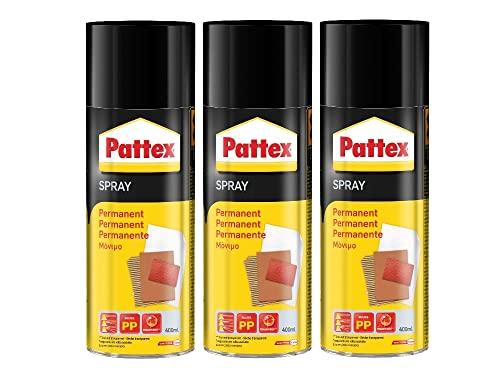 Pattex Sprühkleber Power Spray Permanent, lösemittelhaltiger Sprühklebstoff für schnelle und dauerhafte Verklebungen, farblos, 3x 400ml Dose
