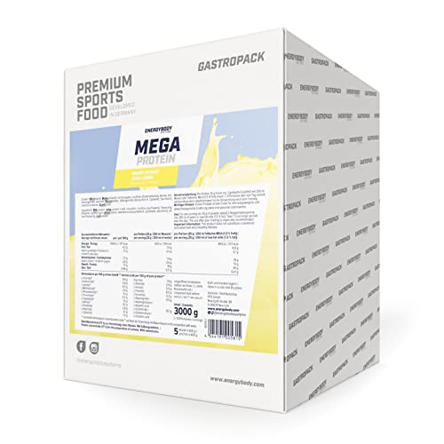 Energybody Mega Protein Quark-Zitrone / Gastropack 3000 g / Mehrkomponenten Protein mit Casein Whey Mix als Eiweißshake / Eiweisspulver ohne Aspartam/ Protein-Pulver