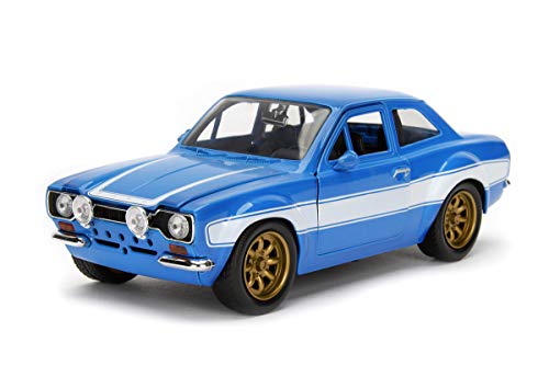 Jada Toys Fast & Furious Brian's 1974 Ford Escort, Auto, Spielzeugauto aus Die-cast, öffnende Türen, Kofferraum & Motorhaube, Maßstab 1:24, blau