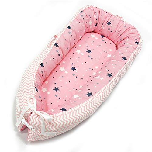 Babynest Kuschelnest Faltbett tragbar Babybett Reisebett 100% Baumwolle Rosa ((80 x 50 cm, Sterne, Streifen) #2055
