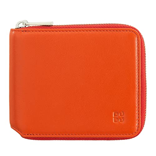 DUDU Herren-Brieftasche RFID, aus weichem Leder mit kleinem außenliegendem Reißverschluss und 6 Kreditkartenfächern. Orange