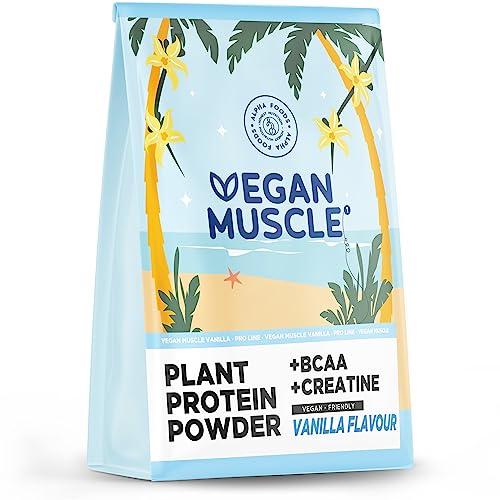 Vegan Muscle | VANILLE | Pflanzliches Protein aus gekeimten Samen | Mit BCAA und Creatin | 600g Pulver