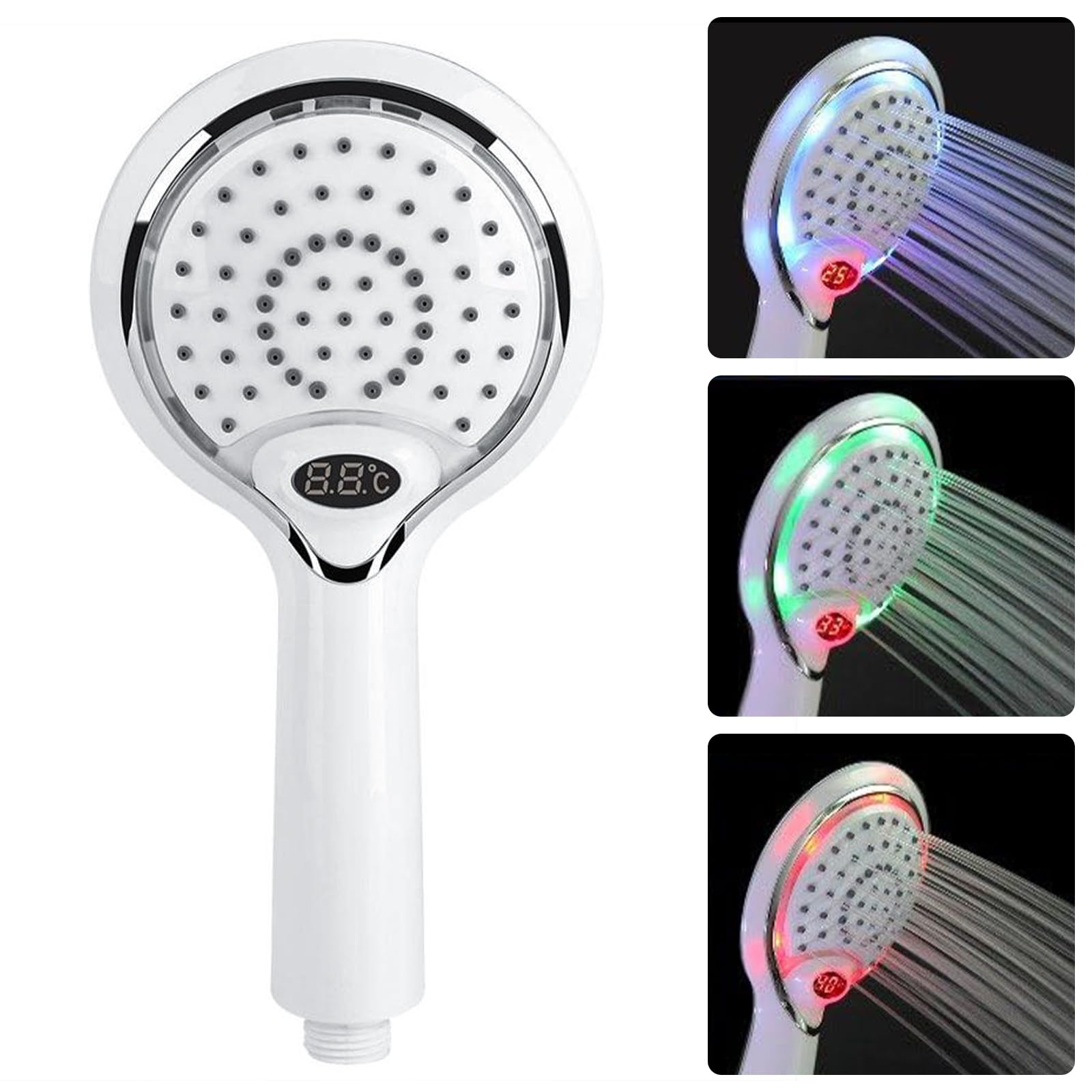 3 Farbe LED Handheld Dusche Spray Kopf mit Digitale Temperaturanzeige, Wasser Flow Powered ABS Chrome Finish für Badezimmer (Weiß)