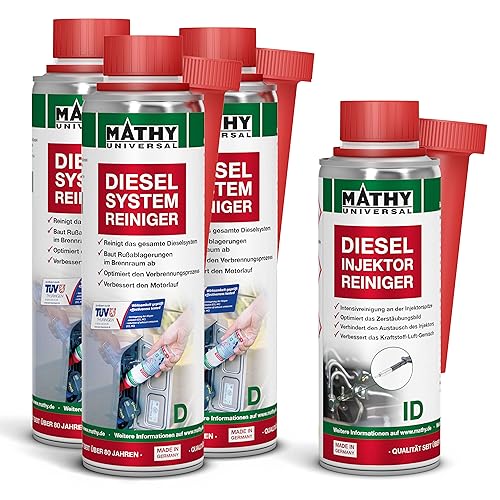 MATHY Diesel-Kur - Reinigungsset Diesel System + Injektoren - Diesel Kraftstoff Additive, 3 x 250 ml + 200 ml