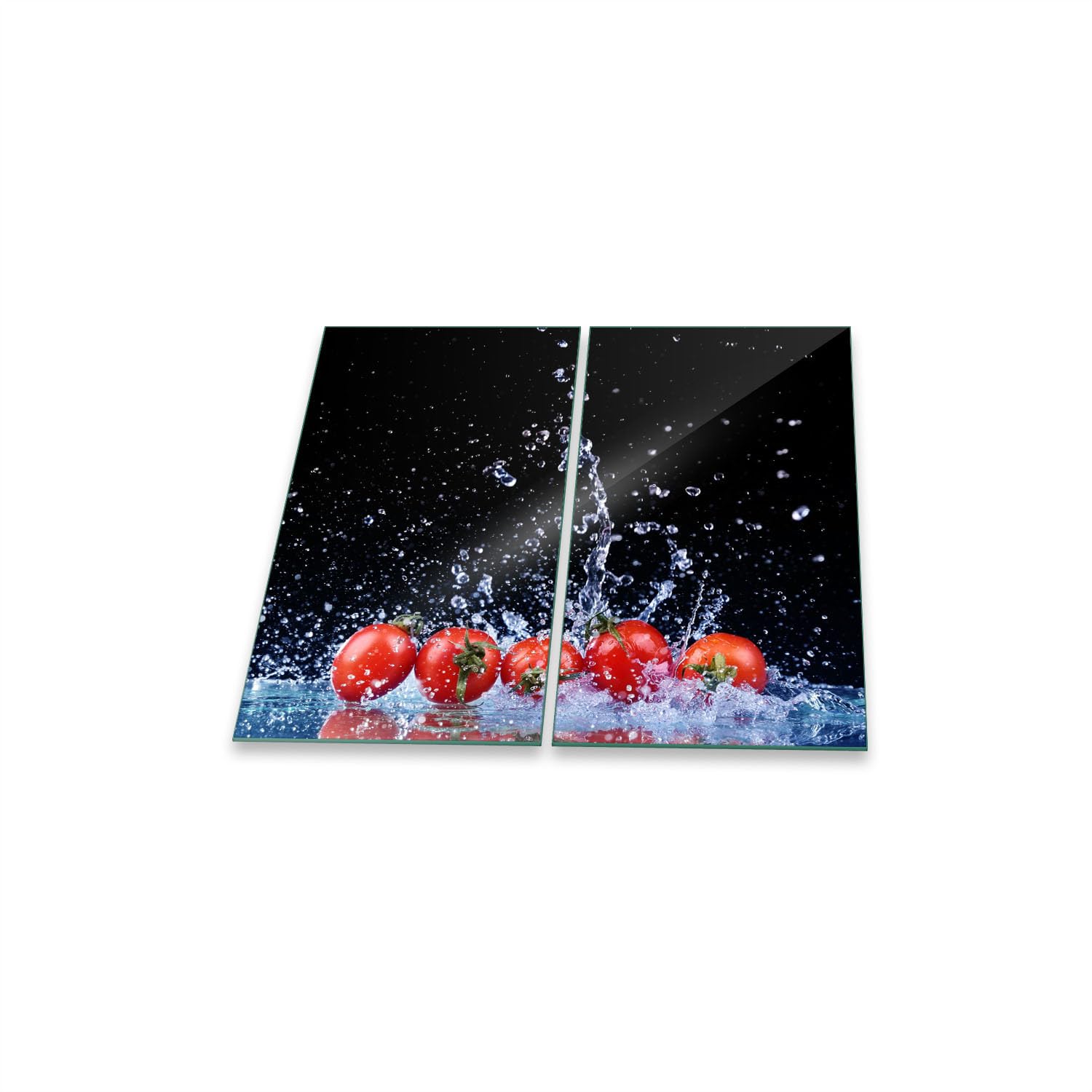 Herdabdeckplatte Abdeckung Ceranfeld Abdeckplatte Schneidebrett 2-Teilig 60x52 Tomaten Schwarz Spritzschutz Glasplatte Ceranfeldabdeckung Schutz Herdschutz Sicherheitsglas Glasschneidebrett 2x30x52