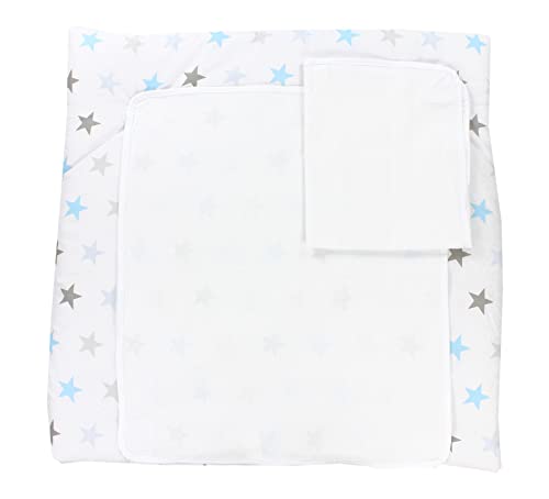 TupTam Baby Wickelauflage inkl. 2 Frotteebezüge ANK019, Farbe: Sterne Blau Grau, Größe: 70 x 50 cm