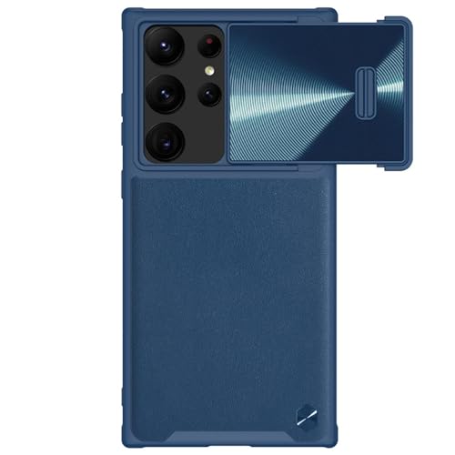 CHNZUX Hülle Für Samsung Galaxy S23ultra/S23plus/S23 Handyhülle PU Leder Handytasche Anti-Fingerabdruck Kratzfeste stoßfeste Case mit Kamera Schiebeabdeckung (Blau,S23plus)