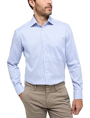 eterna, Langarm-Streifenhemd mit Brusttasche, Comfort Fit Größe 41, Farbe hellblau