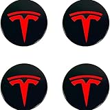 4 Stück Auto Radnabenkappen Felgenkappen Wasserdicht Zubehör Radnabenabdeckung Nabendeckel Ersatzteil Abzeichen für Tesla Model 3 X S 65mm,D