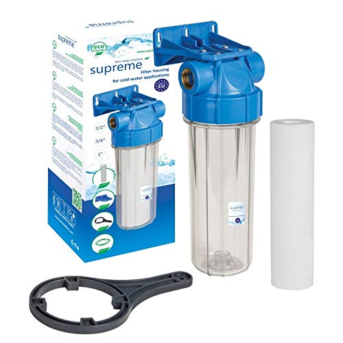 Filtergehäuse Supreme 10" Zoll inkl. Sedimentfilter 5 Mikron Anschluss 1/2" IG, Wasserfilter, Untertischfilter, Hauswasserfilter, Filter