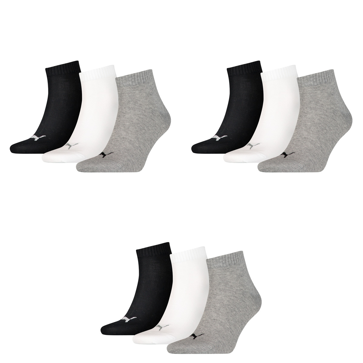PUMA Plain 3P Quarter Socke, Mehrfarbig (Grey/White/Black), 39-42