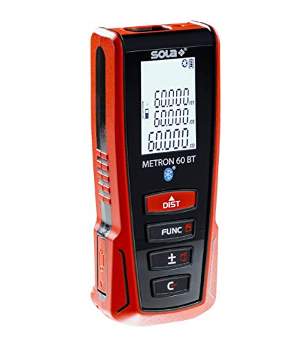 SOLA Metron 60 BT Laser Entfernungsmesser 60m – Distanzmesser Laser mit Bluetooth Datentransfer - Laser Messgerät mit 9 Messfunktionen und Li-Ion Akku – IP54
