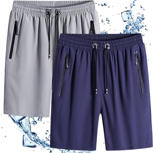 Puliam-Shorts,ICY Herren-Shorts aus Eisseiden-Stretch,lässige sportliche Shorts mit Reißverschlusstaschen,schnell trocknende Shorts aus Eisseiden-Stretch in Übergröße (2PCS-A,7XL)