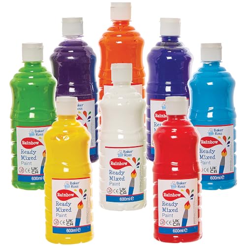 Baker Ross FN167 Regenbogen-Fertigmischfarben – Packung mit 8 Flaschen, Farb-Vorteilsflaschenpackung, Farbe für Kinder