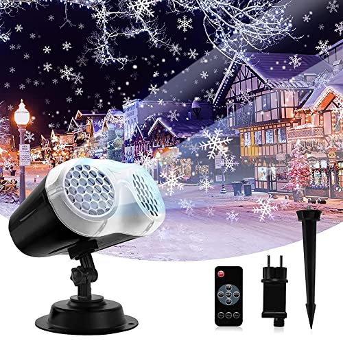MHGLOVES Weihnachten Projektor LED Projektionslampe, Außen Schneeflocke Projektor Lichter mit Fernbedienung, IP65 Wasserdicht Schneefall Aussen Projektor Lichter für Weihnachten, Party, Garten