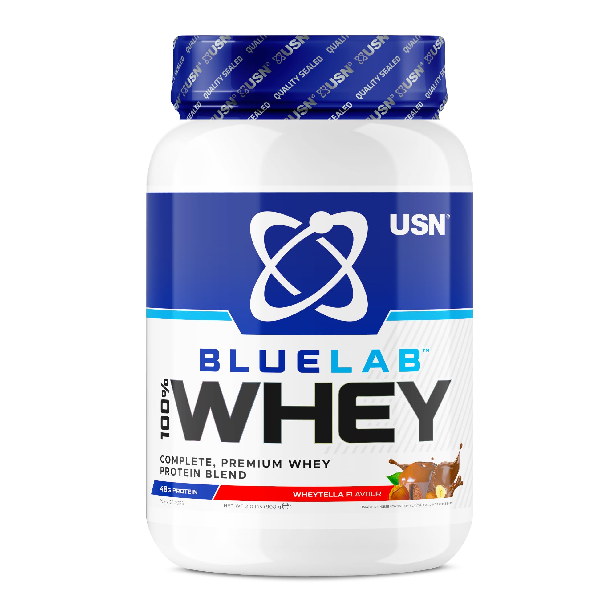 USN Blue Lab Whey Protein, Premium Molkenproteinpulver, wissenschaftlich entwickeltes Post-Workout Muskelaufbau Protein Pulver mit BCAAs, Wheytella, 908 g