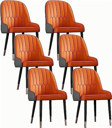 KEHTU Küchen-Esszimmerstuhl-Set, Kunstleder, modern, bequem, Akzentsessel mit bequemem, gepolstertem Sitz und Metallbeinen (Farbe: Orange + Grau), 6 Stück